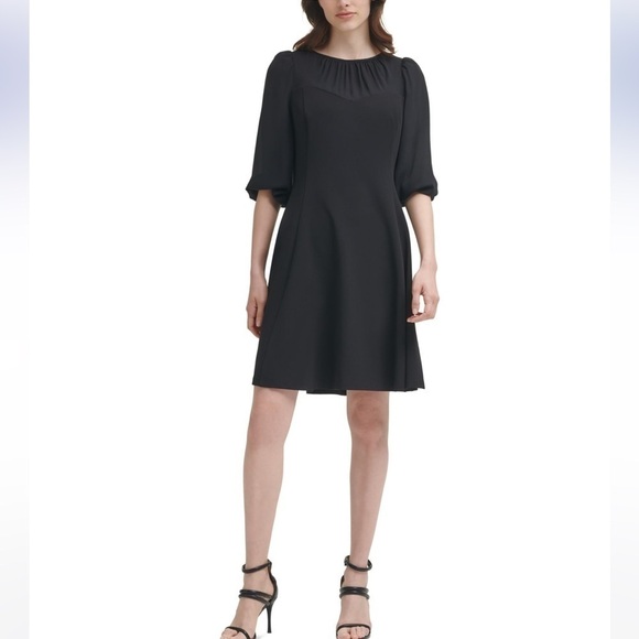 Nwt DKNY Womens Puff Sleeve Knee Cocktail and Party Dress Size 14 - Picture 1 of 10